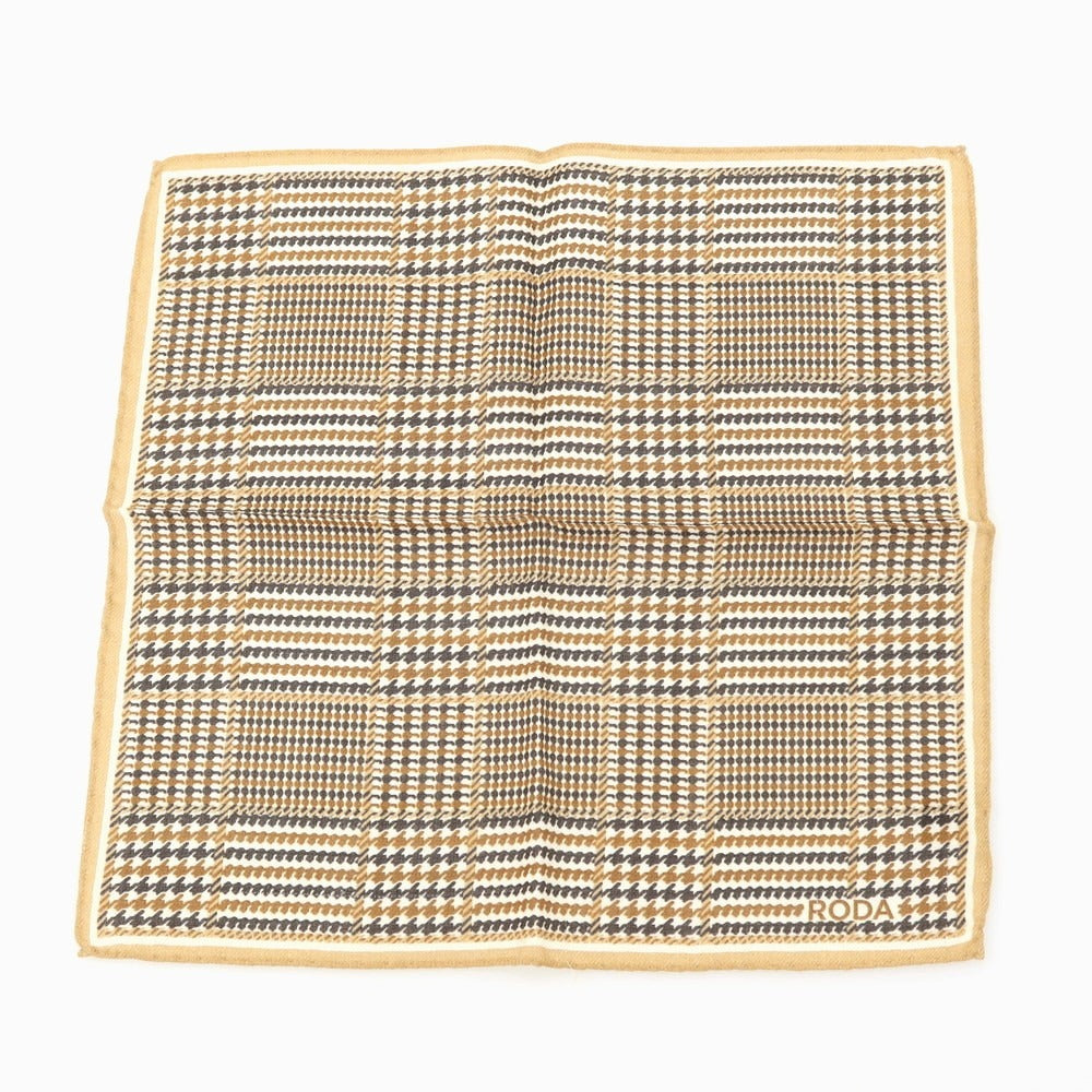 【中古】ロダ RODA ウールシルク チェック ポケットチーフ ブラウンxオフホワイト系【 状態ランクB 】【 メンズ 】