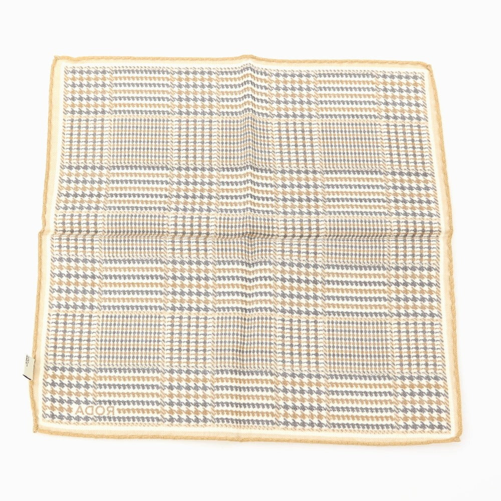 【中古】ロダ RODA ウールシルク チェック ポケットチーフ ブラウンxオフホワイト系【 状態ランクB 】【 メンズ 】