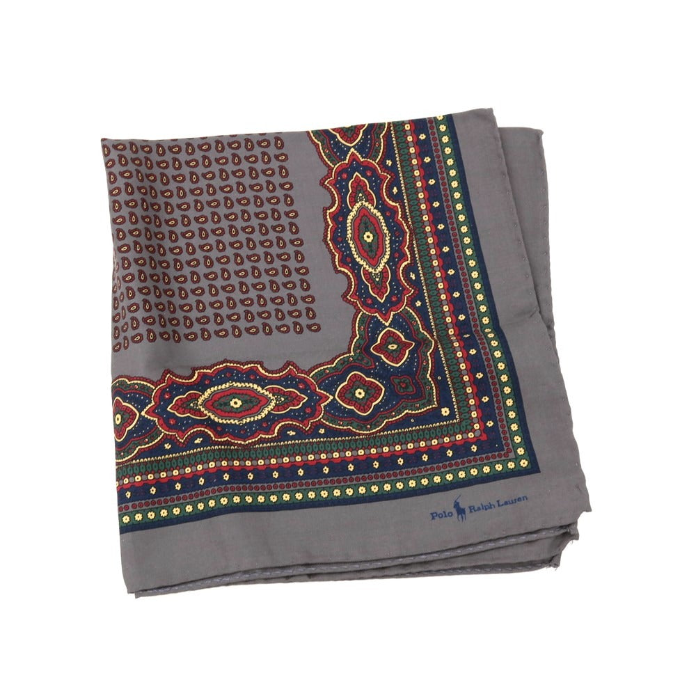 【中古】ポロ ラルフローレン Polo Ralph Lauren シルク ペイズリー柄 ポケットチーフ ダークグレーxレッド【 状態ランクB 】【 メンズ 】
