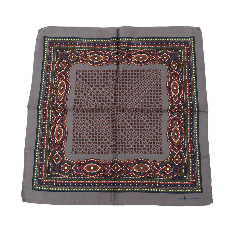 【中古】ポロ ラルフローレン Polo Ralph Lauren シルク ペイズリー柄 ポケットチーフ ダークグレーxレッド【 状態ランクB 】【 メンズ 】