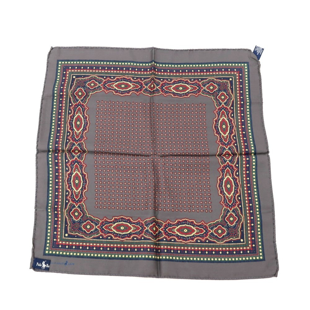 【中古】ポロ ラルフローレン Polo Ralph Lauren シルク ペイズリー柄 ポケットチーフ ダークグレーxレッド【 状態ランクB 】【 メンズ 】