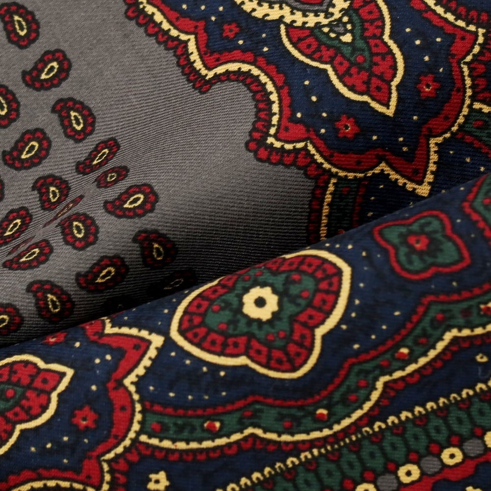 【中古】ポロ ラルフローレン Polo Ralph Lauren シルク ペイズリー柄 ポケットチーフ ダークグレーxレッド【 状態ランクB 】【 メンズ 】