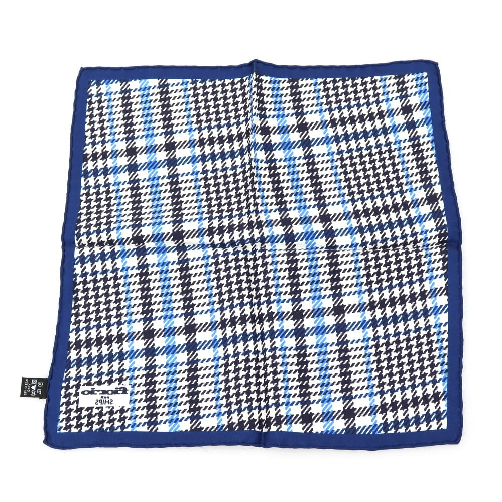 【中古】フィオリオ FIORIO SHIPS別注 シルク チェック柄 ポケットチーフ ネイビーブルーxホワイト【 状態ランクB 】【 メンズ 】