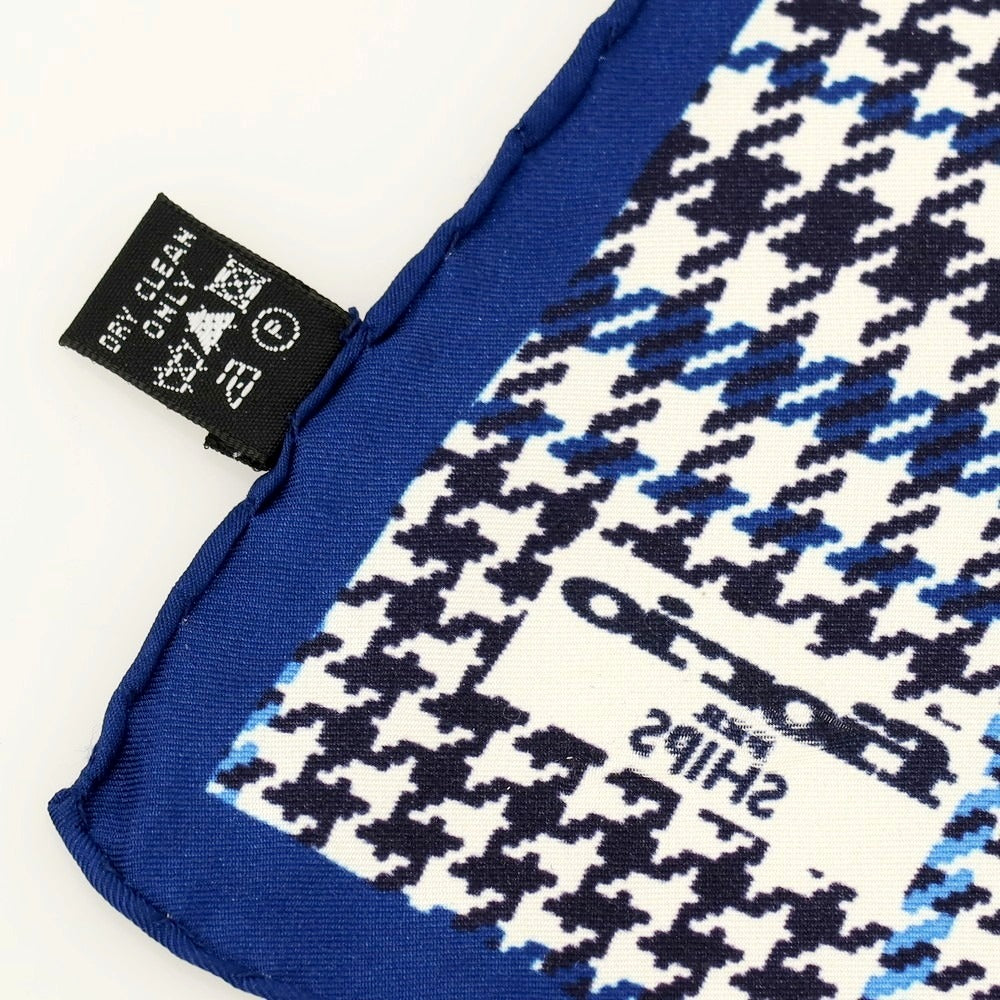 【中古】フィオリオ FIORIO SHIPS別注 シルク チェック柄 ポケットチーフ ネイビーブルーxホワイト【 状態ランクB 】【 メンズ 】