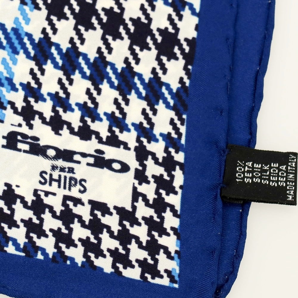 【中古】フィオリオ FIORIO SHIPS別注 シルク チェック柄 ポケットチーフ ネイビーブルーxホワイト【 状態ランクB 】【 メンズ 】