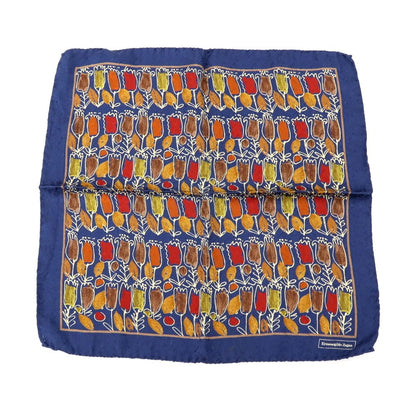 【中古】エルメネジルドゼニア Ermenegildo Zegna シルク プリント ポケットチーフ ネイビーxブラウン系【 状態ランクB 】【 メンズ 】