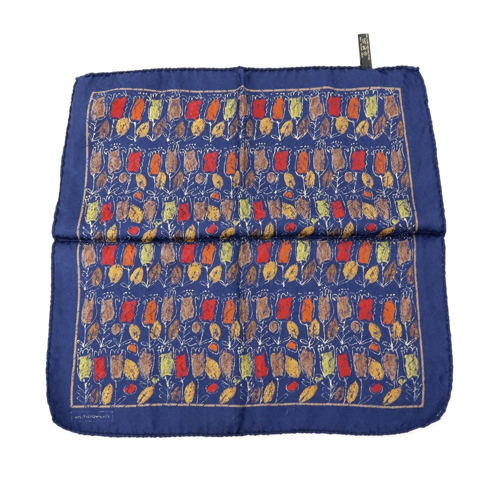 【中古】エルメネジルドゼニア Ermenegildo Zegna シルク プリント ポケットチーフ ネイビーxブラウン系【 状態ランクB 】【 メンズ 】