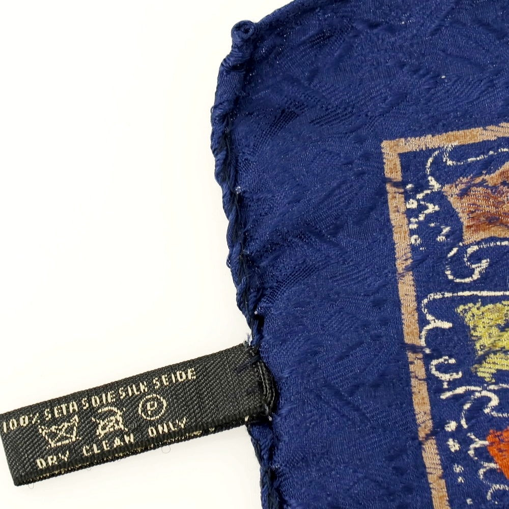 【中古】エルメネジルドゼニア Ermenegildo Zegna シルク プリント ポケットチーフ ネイビーxブラウン系【 状態ランクB 】【 メンズ 】
