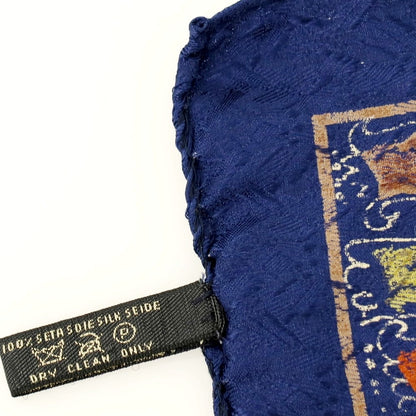 【中古】エルメネジルドゼニア Ermenegildo Zegna シルク プリント ポケットチーフ ネイビーxブラウン系【 状態ランクB 】【 メンズ 】