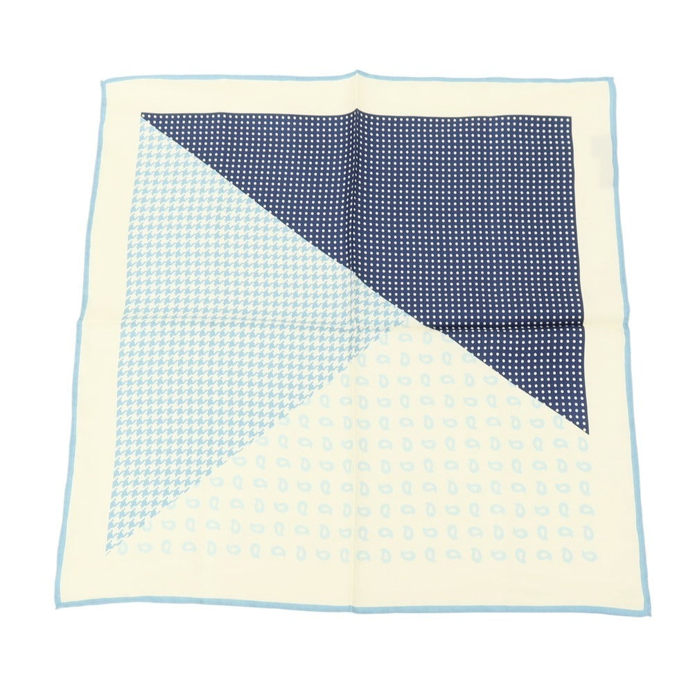 【中古】ポールスミス Paul Smith シルク プリント ポケットチーフ オフホワイトxライトブルー【 状態ランクB 】【 メンズ 】