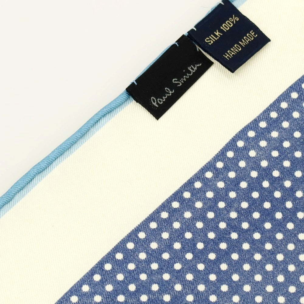 【中古】ポールスミス Paul Smith シルク プリント ポケットチーフ オフホワイトxライトブルー【 状態ランクB 】【 メンズ 】