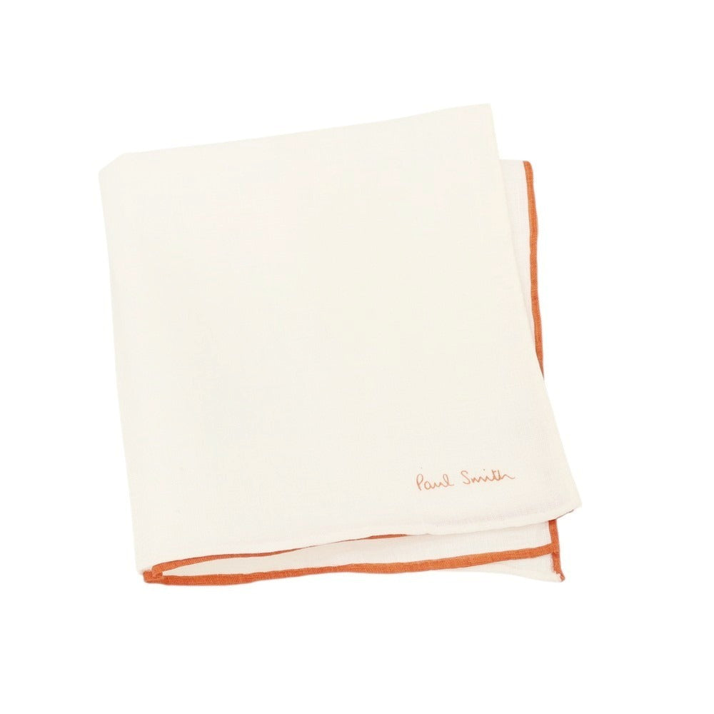 【中古】ポールスミス Paul Smith リネン ポケットチーフ ホワイトxダークオレンジ【 状態ランクB 】【 メンズ 】