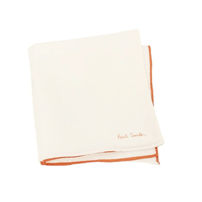 【中古】ポールスミス Paul Smith リネン ポケットチーフ ホワイトxダークオレンジ【 状態ランクB 】【 メンズ 】