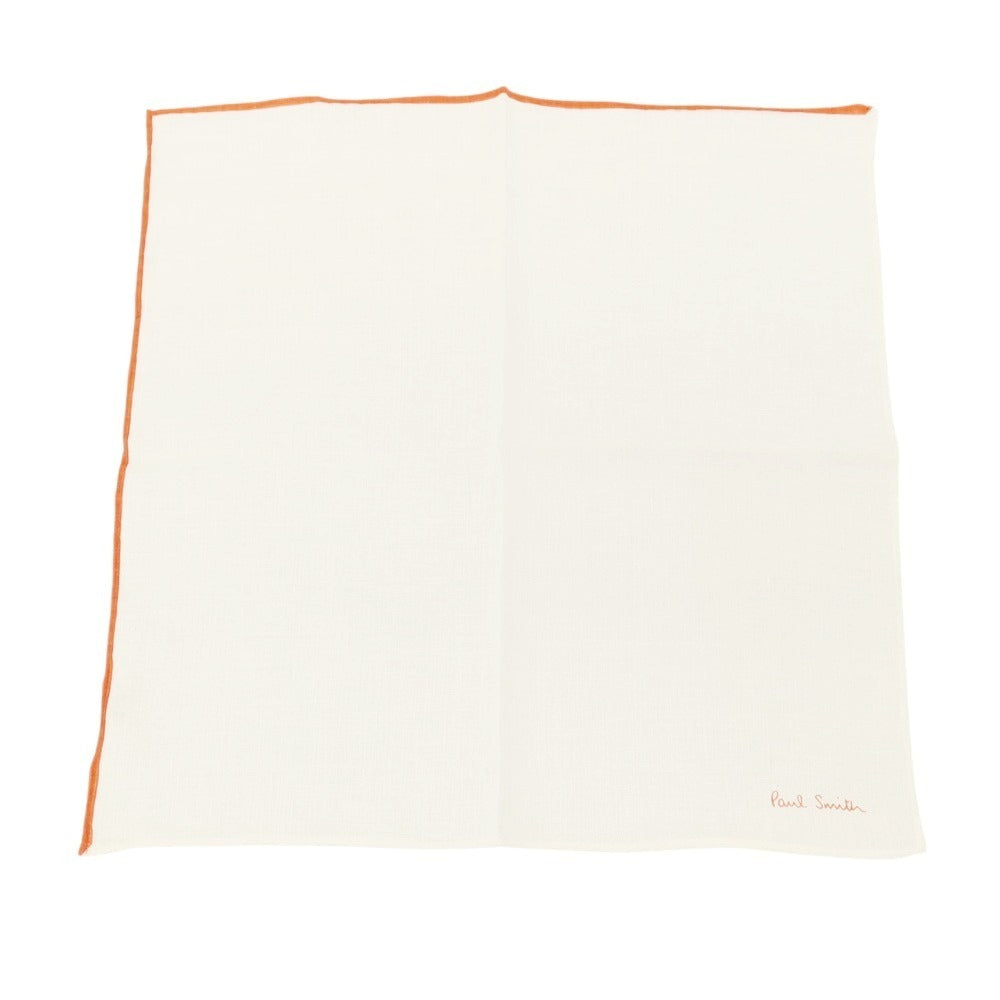 【中古】ポールスミス Paul Smith リネン ポケットチーフ ホワイトxダークオレンジ【 状態ランクB 】【 メンズ 】
