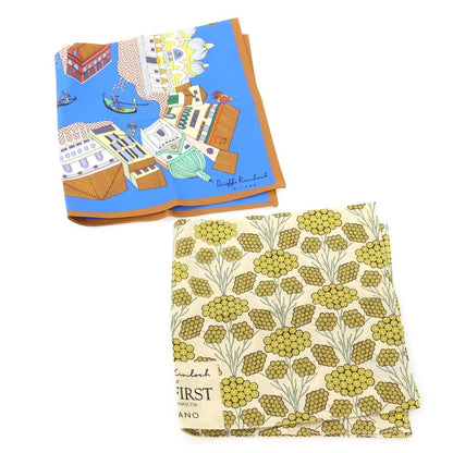 【中古】キンロック Kinloch シルク プリント ハンカチ 2枚セット ブルーxグリーン系【 状態ランクA 】【 メンズ 】