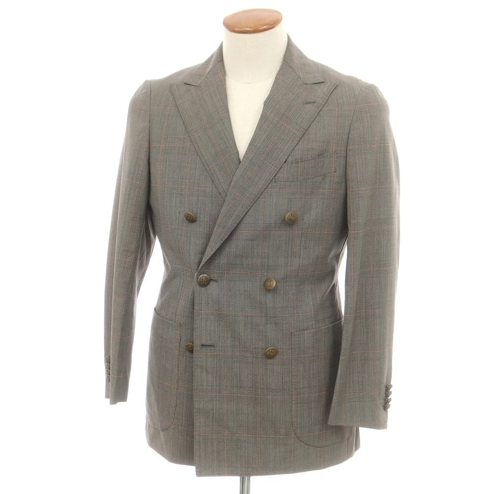 【中古】ユニバーサルランゲージ UNIVERSAL LANGUAGE SUPER120’S ウール グレンチェック ダブル6B テーラードジャケット グレー【 46 8D 】【 状態ランクC 】【 メンズ 】
