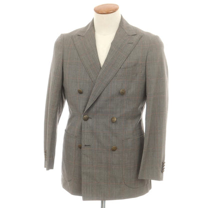 【中古】ユニバーサルランゲージ UNIVERSAL LANGUAGE SUPER120’S ウール グレンチェック ダブル6B テーラードジャケット グレー【 46 8D 】【 状態ランクC 】【 メンズ 】