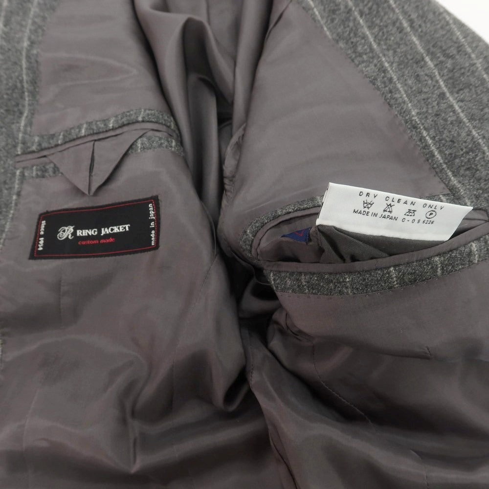 【中古】リングヂャケット RING JACKET custom made ウール ストライプ 3つボタンスーツ グレー【 表記なし（S位） 】【 状態ランクB 】【 メンズ 】