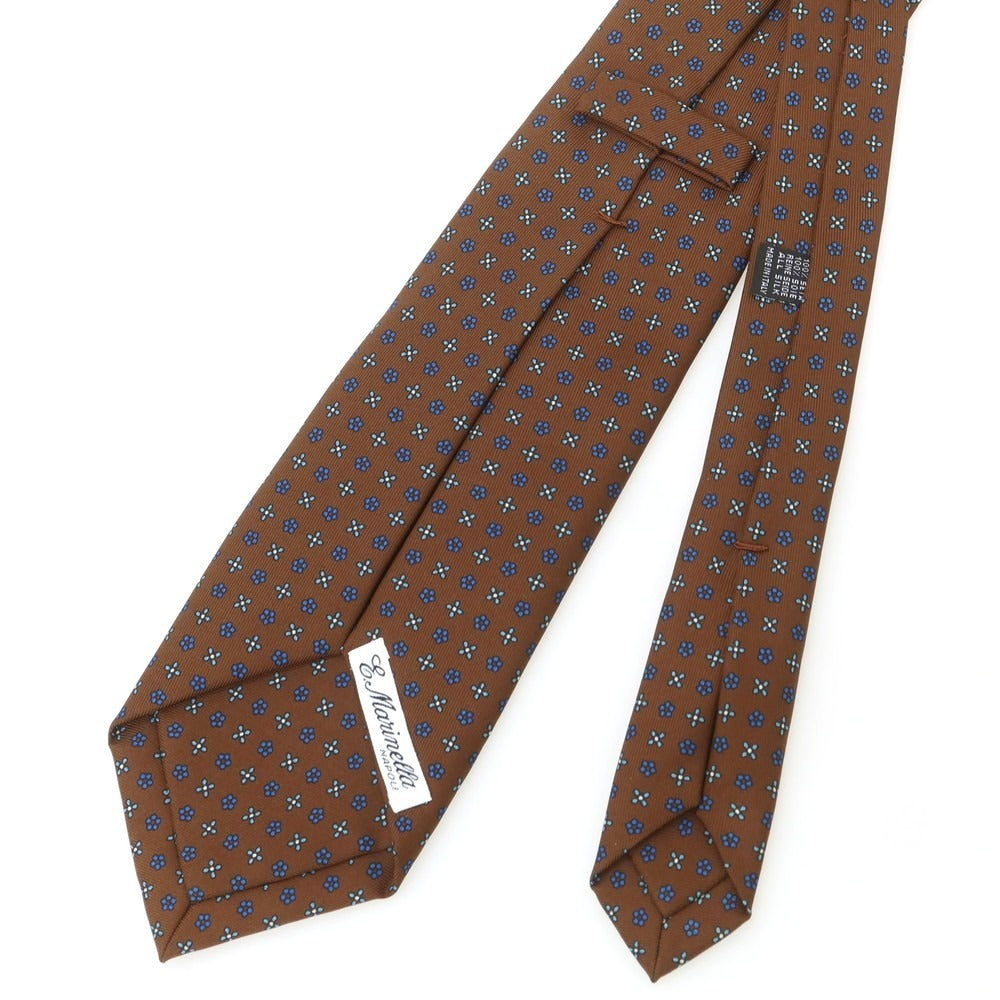 【中古】マリネッラ E.MARINELLA シルク クワトロピエゲ 小紋柄ネクタイ ブラウンxブルー【 状態ランクB 】【 メンズ 】