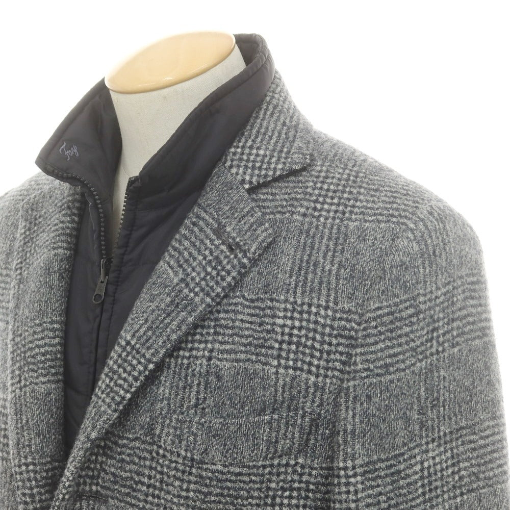 【中古】フェイ FAY ウール グレンチェック 中綿入りライナーベスト付き チェスターフィールドコート ブラックxホワイト【 XS 】【 状態ランクB 】【 メンズ 】