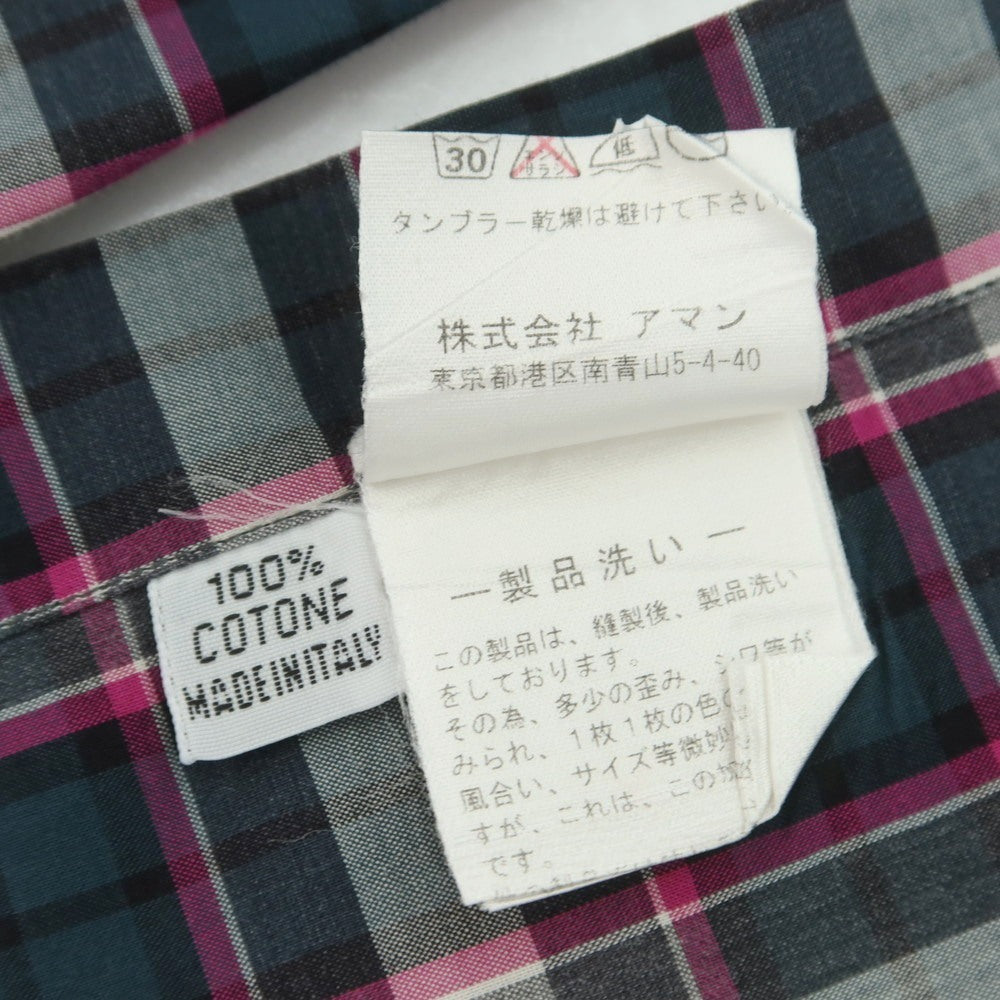 【中古】フィナモレ Finamore コットン チェック セミワイドカラー カジュアルシャツ ダークグリーンxパープルピンク【サイズ38】【 状態ランクB 】【 メンズ 】 [CPD]
