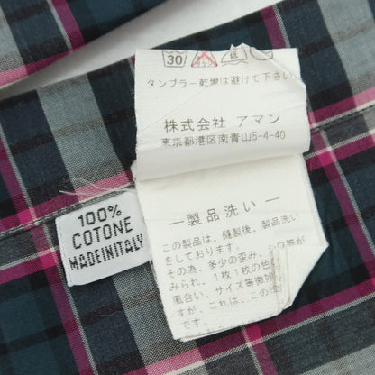 【中古】フィナモレ Finamore コットン チェック セミワイドカラー カジュアルシャツ ダークグリーンxパープルピンク【サイズ38】【 状態ランクB 】【 メンズ 】 [CPD]