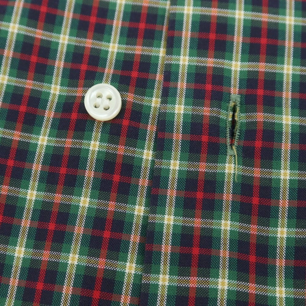 【中古】オリアン ORIAN コットン チェック ワイドカラー クレリック カジュアルシャツ グリーンxレッド【 38 】【 状態ランクC 】【 メンズ 】