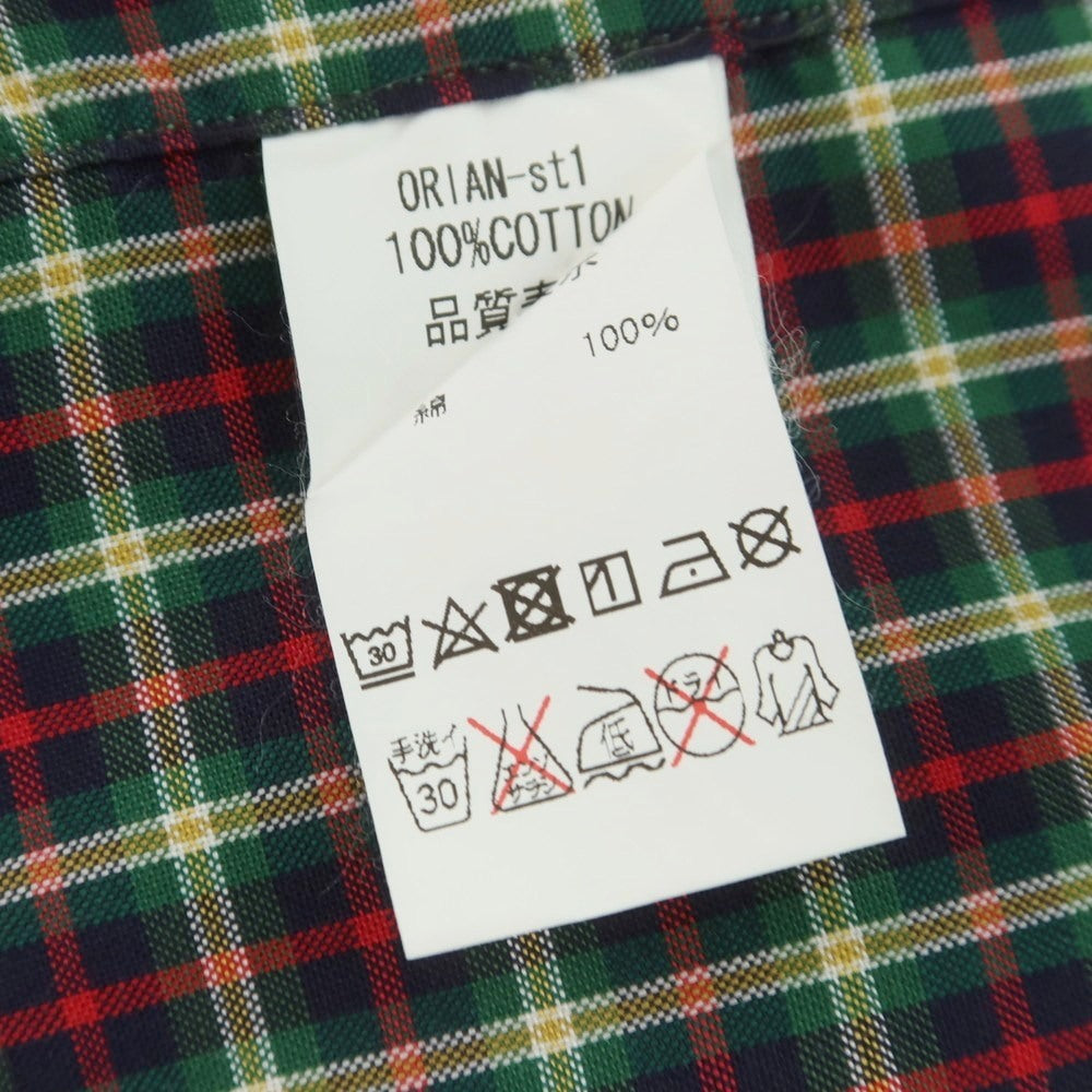 【中古】オリアン ORIAN コットン チェック ワイドカラー クレリック カジュアルシャツ グリーンxレッド【 38 】【 状態ランクC 】【 メンズ 】