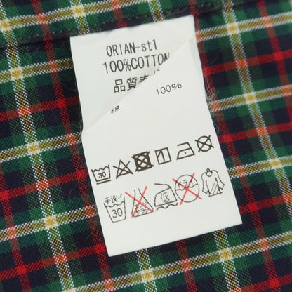 【中古】オリアン ORIAN コットン チェック ワイドカラー クレリック カジュアルシャツ グリーンxレッド【 38 】【 状態ランクC 】【 メンズ 】