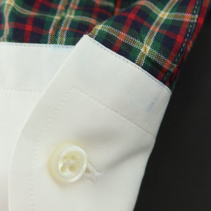 【中古】オリアン ORIAN コットン チェック ワイドカラー クレリック カジュアルシャツ グリーンxレッド【 38 】【 状態ランクC 】【 メンズ 】