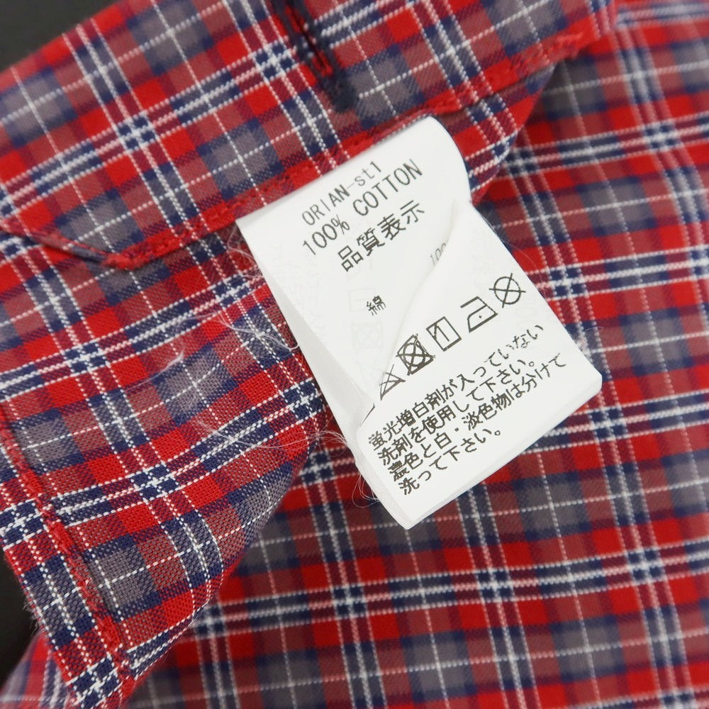 【中古】オリアン ORIAN コットン チェック ワイドカラー クレリック カジュアルシャツ レッドxグレー【サイズ38】【 状態ランクC 】【 メンズ 】 [CPD]