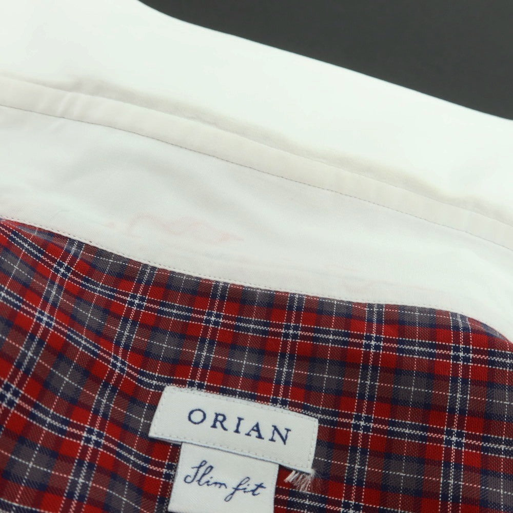 【中古】オリアン ORIAN コットン チェック ワイドカラー クレリック カジュアルシャツ レッドxグレー【サイズ38】【 状態ランクC 】【 メンズ 】 [CPD]