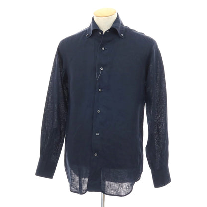 【中古】オリアン ORIAN リネン ボタンダウンワンピースカラー カジュアルシャツ ネイビー【サイズS】【 状態ランクC 】【 メンズ 】