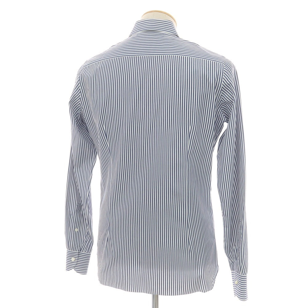 【中古】ルイジ ボレッリ Luigi Borrelli コットン ストライプ セミワイドカラー ドレスシャツ ネイビーxホワイト【 37 】【 状態ランクB 】【 メンズ 】