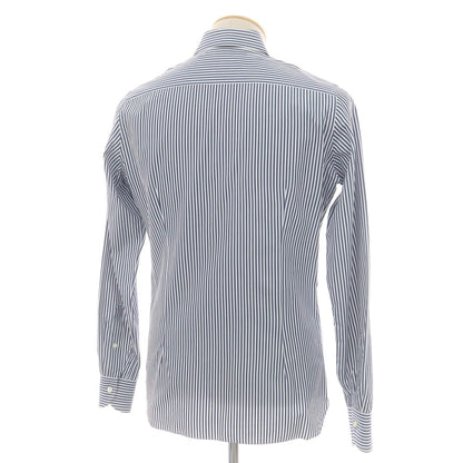 【中古】ルイジ ボレッリ Luigi Borrelli コットン ストライプ セミワイドカラー ドレスシャツ ネイビーxホワイト【 37 】【 状態ランクB 】【 メンズ 】