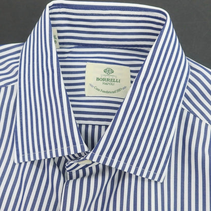 【中古】ルイジ ボレッリ Luigi Borrelli コットン ストライプ セミワイドカラー ドレスシャツ ネイビーxホワイト【 37 】【 状態ランクB 】【 メンズ 】