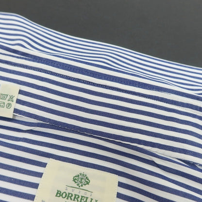 【中古】ルイジ ボレッリ Luigi Borrelli コットン ストライプ セミワイドカラー ドレスシャツ ネイビーxホワイト【 37 】【 状態ランクB 】【 メンズ 】