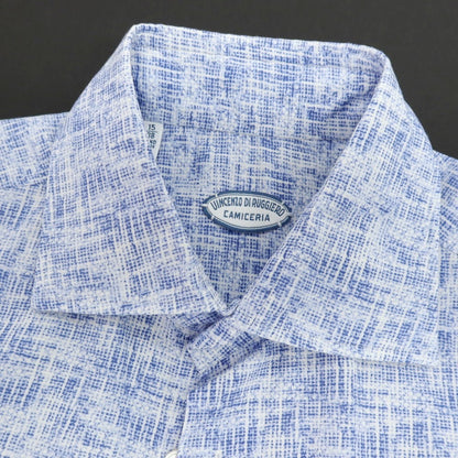 【中古】ヴィンツェンツォ ディ ルジエッロ Vincenzo di Ruggiero コットンリネン 総柄 プリント セミワイドカラー カジュアルシャツ ブルーxホワイト【サイズ38】【 状態ランクB 】【 メンズ 】