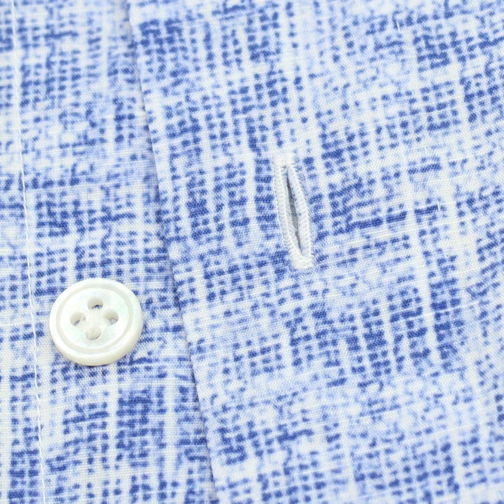 【中古】ヴィンツェンツォ ディ ルジエッロ Vincenzo di Ruggiero コットンリネン 総柄 プリント セミワイドカラー カジュアルシャツ ブルーxホワイト【サイズ38】【 状態ランクB 】【 メンズ 】