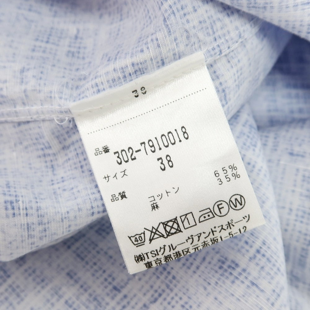 【中古】ヴィンツェンツォ ディ ルジエッロ Vincenzo di Ruggiero コットンリネン 総柄 プリント セミワイドカラー カジュアルシャツ ブルーxホワイト【サイズ38】【 状態ランクB 】【 メンズ 】