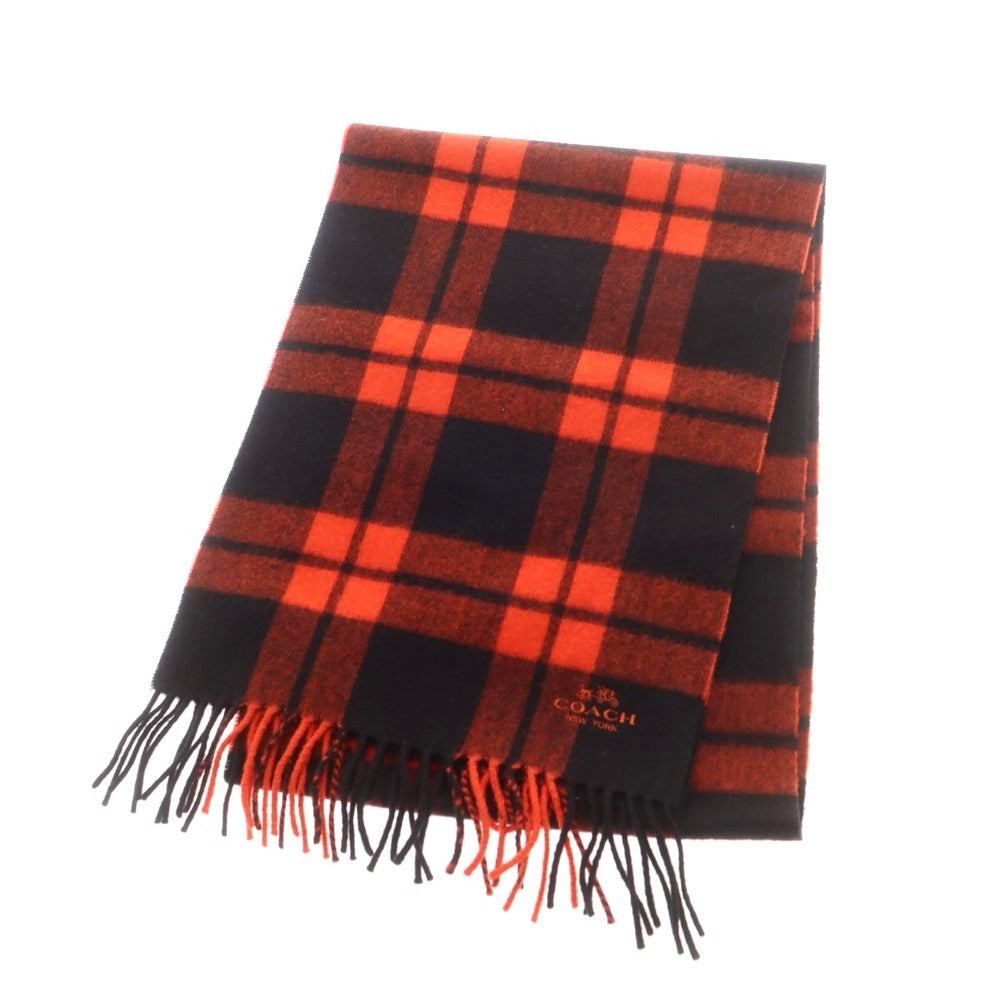 【中古】コーチ COACH ウールカシミヤ チェック マフラー オレンジxブラック【 状態ランクB 】【 メンズ 】 [CPD]