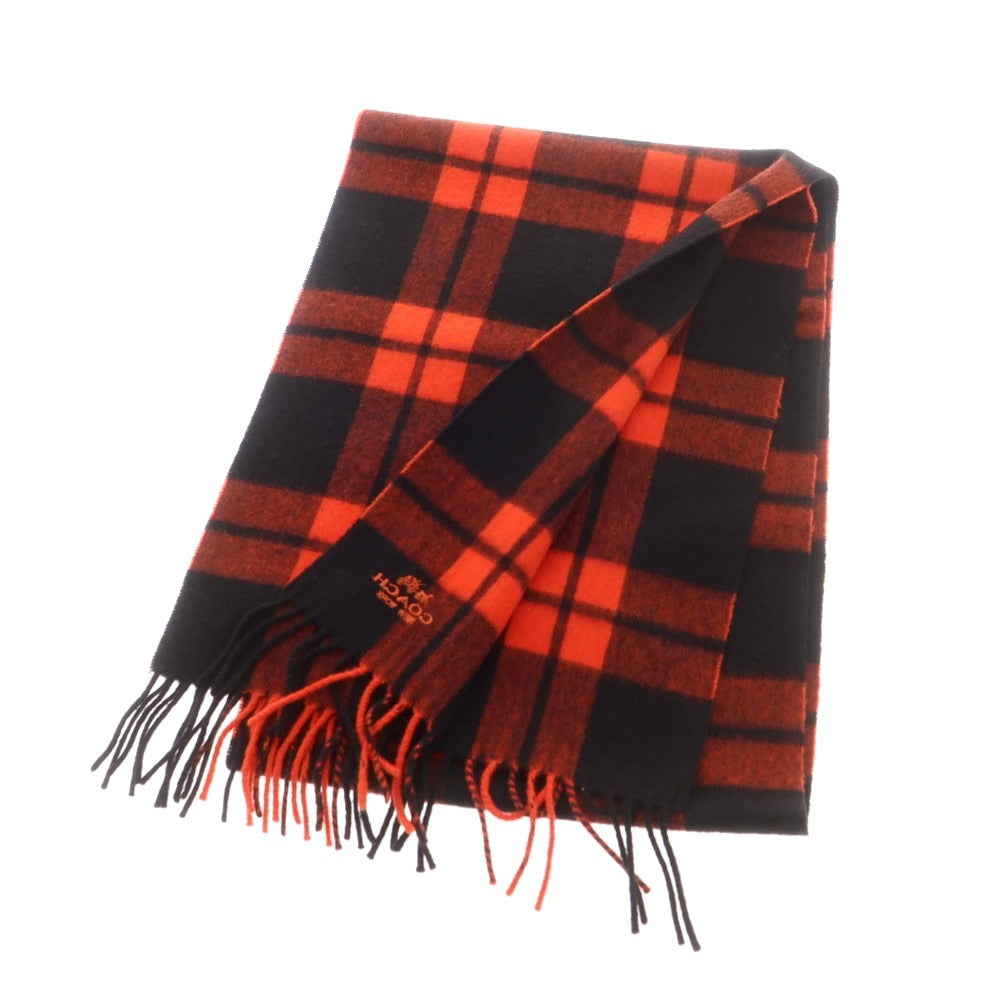 【中古】コーチ COACH ウールカシミヤ チェック マフラー オレンジxブラック【 状態ランクB 】【 メンズ 】 [CPD]