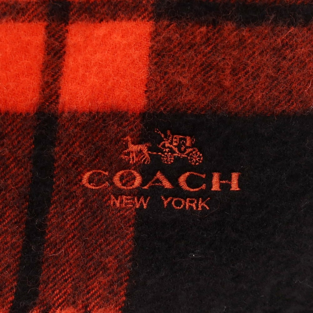【中古】コーチ COACH ウールカシミヤ チェック マフラー オレンジxブラック【 状態ランクB 】【 メンズ 】 [CPD]