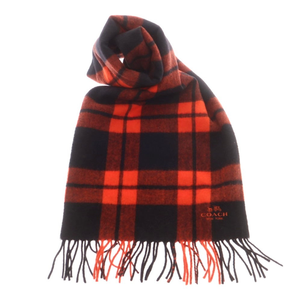 【中古】コーチ COACH ウールカシミヤ チェック マフラー オレンジxブラック【 状態ランクB 】【 メンズ 】