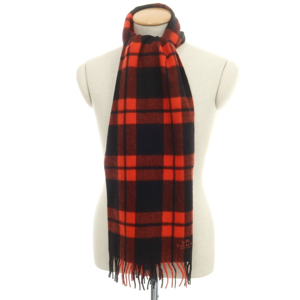 【中古】コーチ COACH ウールカシミヤ チェック マフラー オレンジxブラック【 状態ランクB 】【 メンズ 】