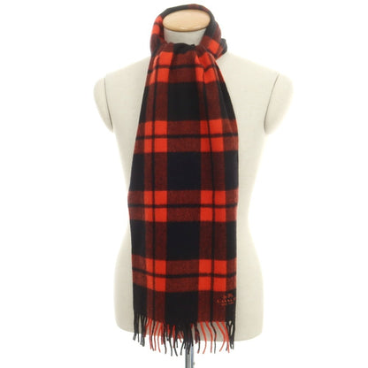 【中古】コーチ COACH ウールカシミヤ チェック マフラー オレンジxブラック【 状態ランクB 】【 メンズ 】