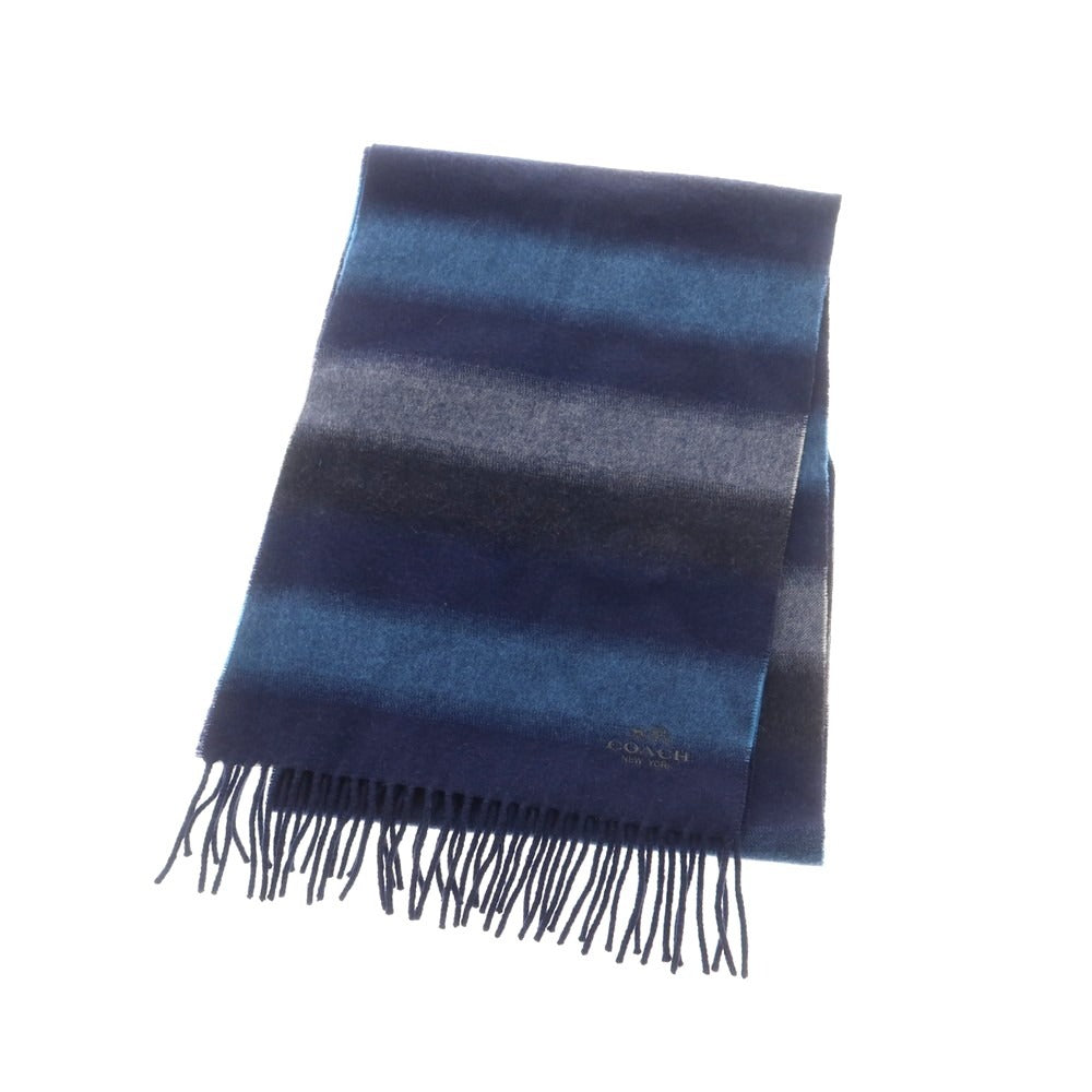 【中古】コーチ COACH カシミヤ ボーダー マフラー ネイビーxブルー【 状態ランクB 】【 メンズ 】