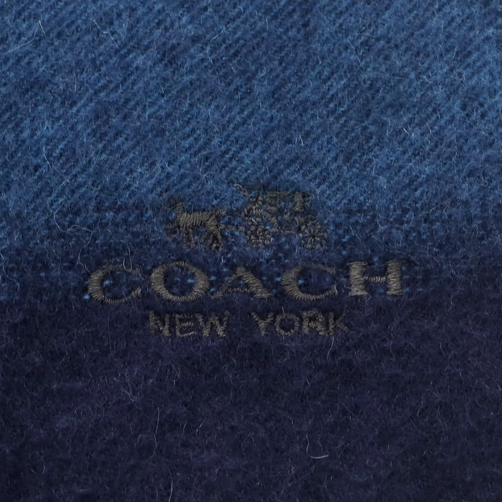 【中古】コーチ COACH カシミヤ ボーダー マフラー ネイビーxブルー【 状態ランクB 】【 メンズ 】 [CPD]
