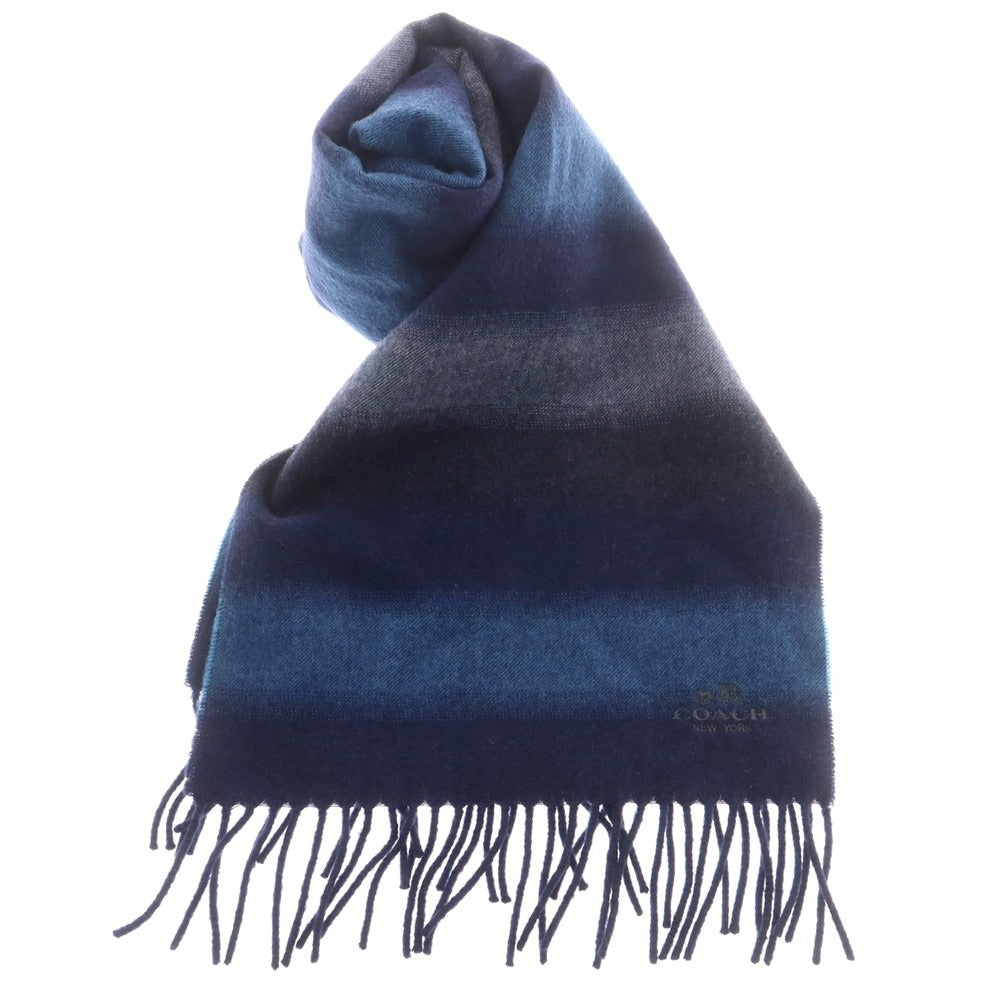 【中古】コーチ COACH カシミヤ ボーダー マフラー ネイビーxブルー【 状態ランクB 】【 メンズ 】