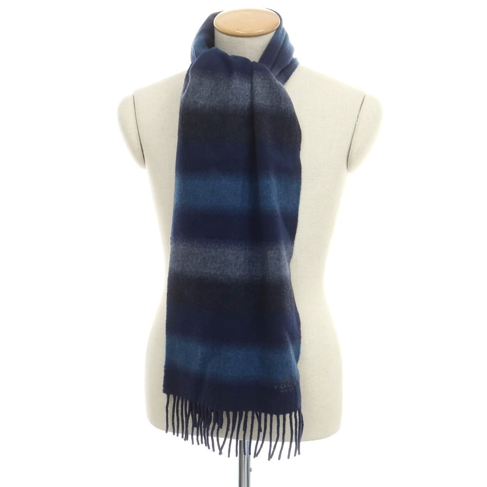 【中古】コーチ COACH カシミヤ ボーダー マフラー ネイビーxブルー【 状態ランクB 】【 メンズ 】